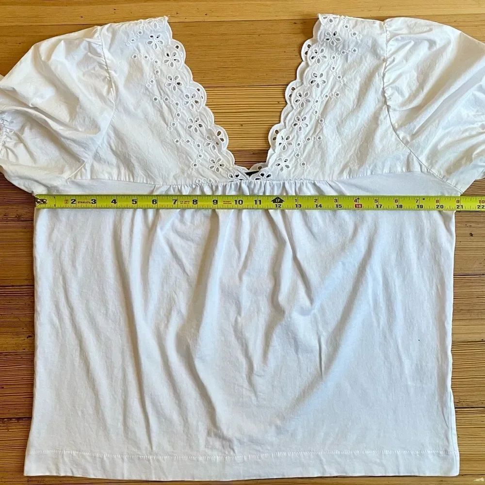 J. Crew Eyelet top with puff sleeves. Size M.